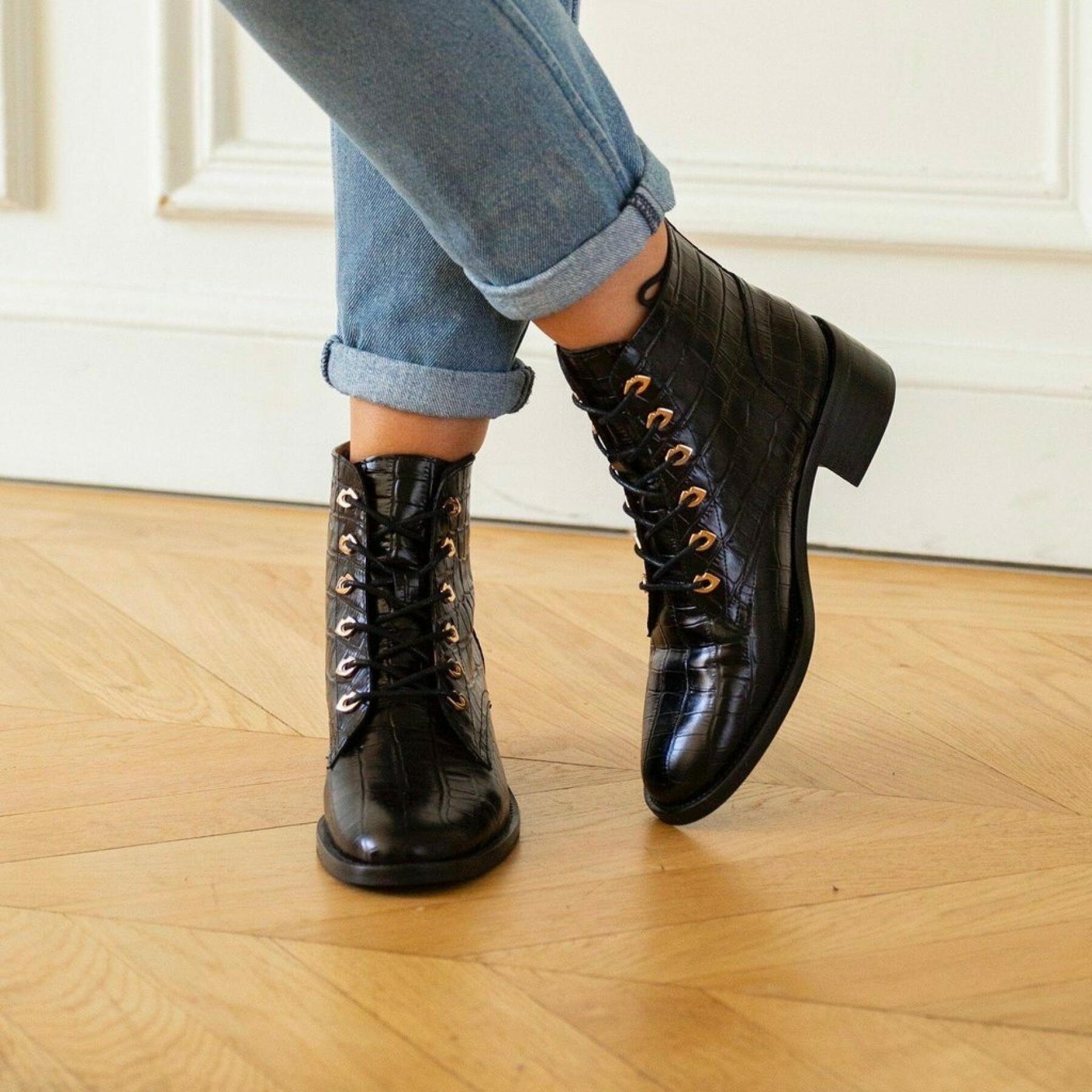 Women's boots Bons Baisers de Paname Paulette-Croco Noir