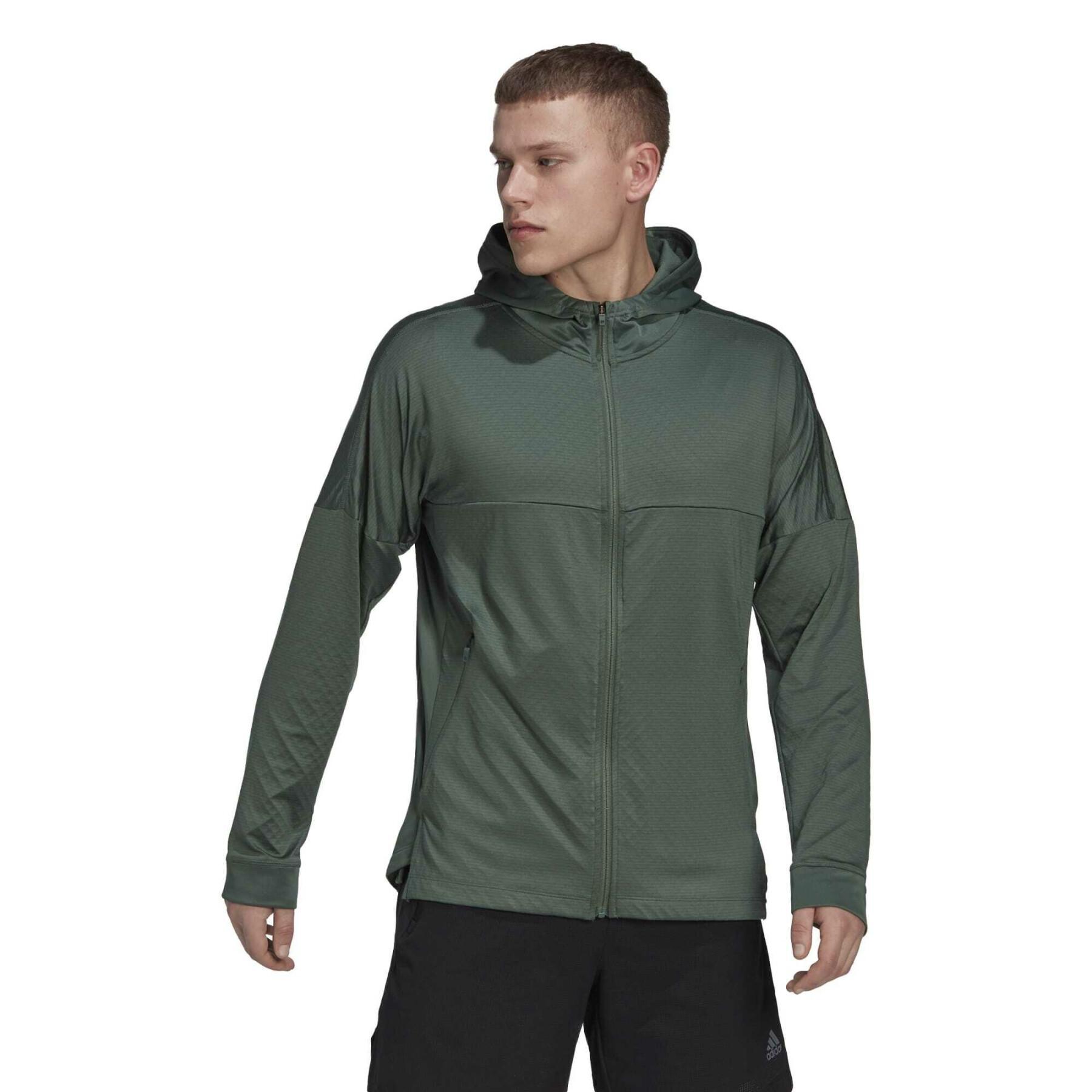 Warm, full-zip hooded training sweatshirt adidas