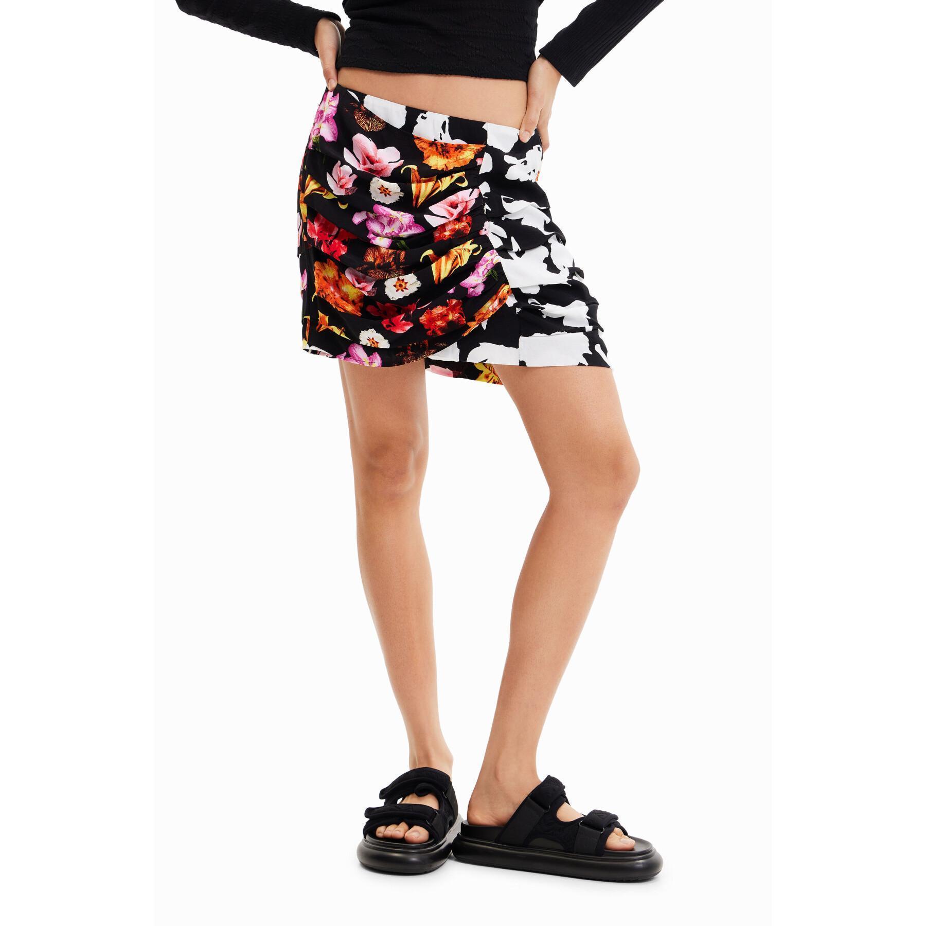Women's draped mini skirt with flowers Desigual