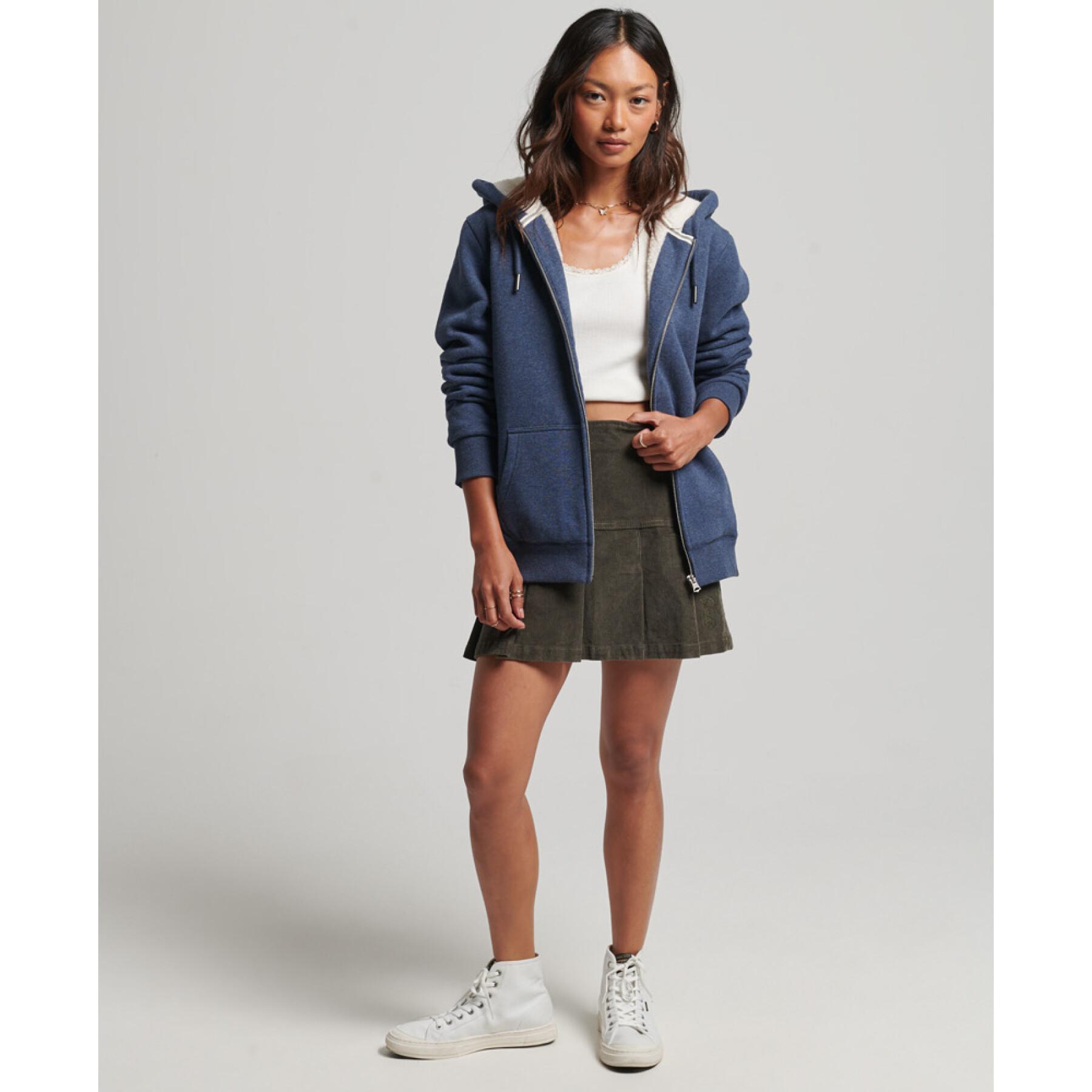 Hoodie with zip and lining in woolen skin for women Superdry