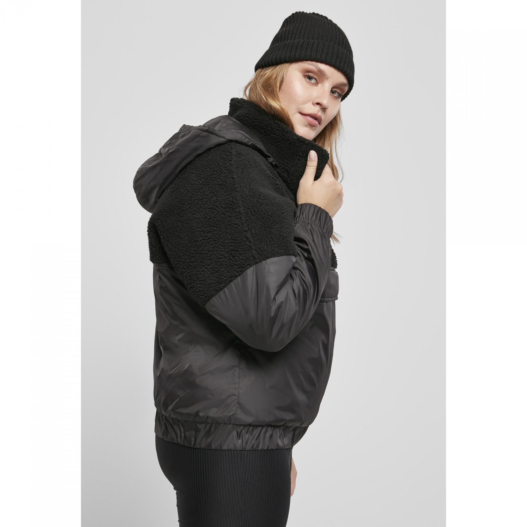 Women's fleece Urban Classics sherpa mix pull over-grandes tailles