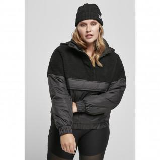 Women's fleece Urban Classics sherpa mix pull over-grandes tailles